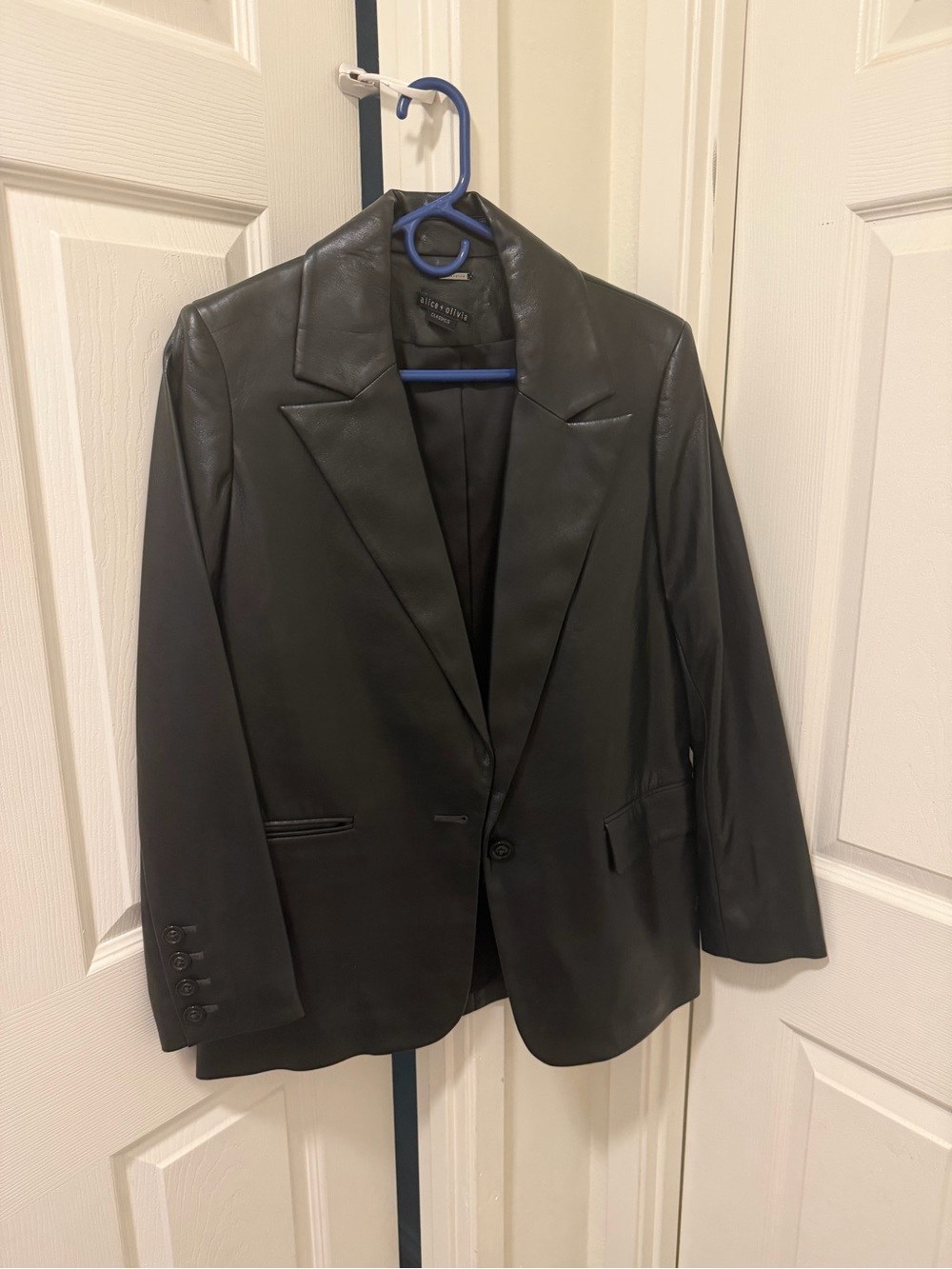 Alice + Olivia Black Leather Blazer - Single-Button Tailored Jacket